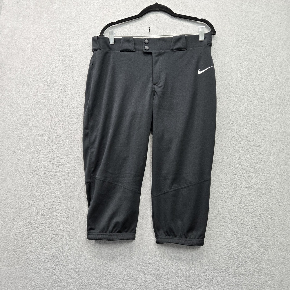 Nike Men Activewear Pants L Black Baseball Pants Jogger Logo 18" Inseam Stretch